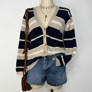 Vintage Costal Cotton/ Ramie Striped Cardigan Sweater Size Small